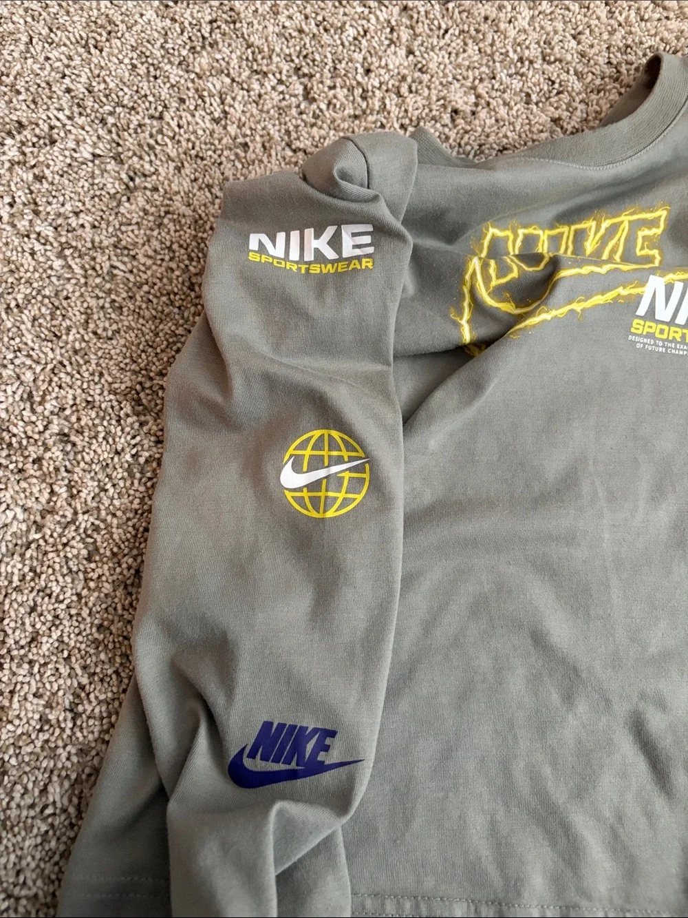 Nike Olive Green Long Sleeve Tee with Yellow Logo